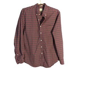 J Crew Men's Cotton Button Down Dress Shirt Red Blue Plaid Size Large